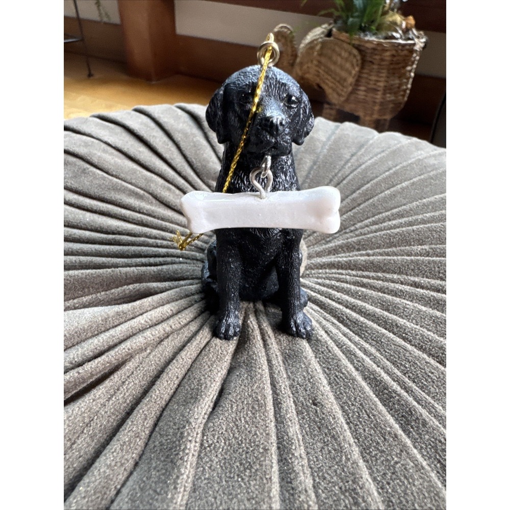 Black Labrador Retriever ACA Christmas Ornament Figurine 3inch w/hanging Bone
